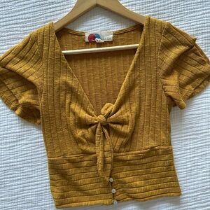 Free People Beach Mustard Yellow Knotted Front Crop Top